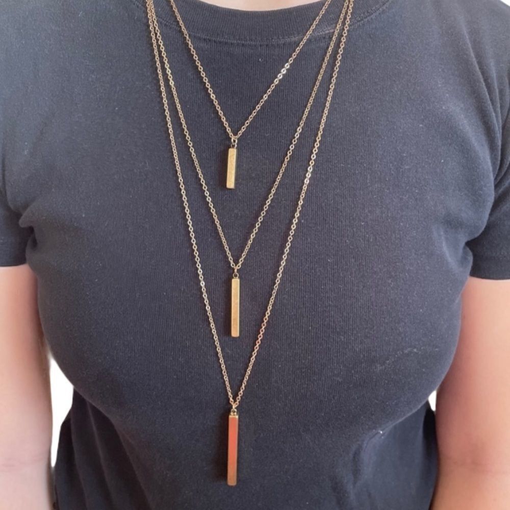 Bronze Gold Layered Bar Necklace